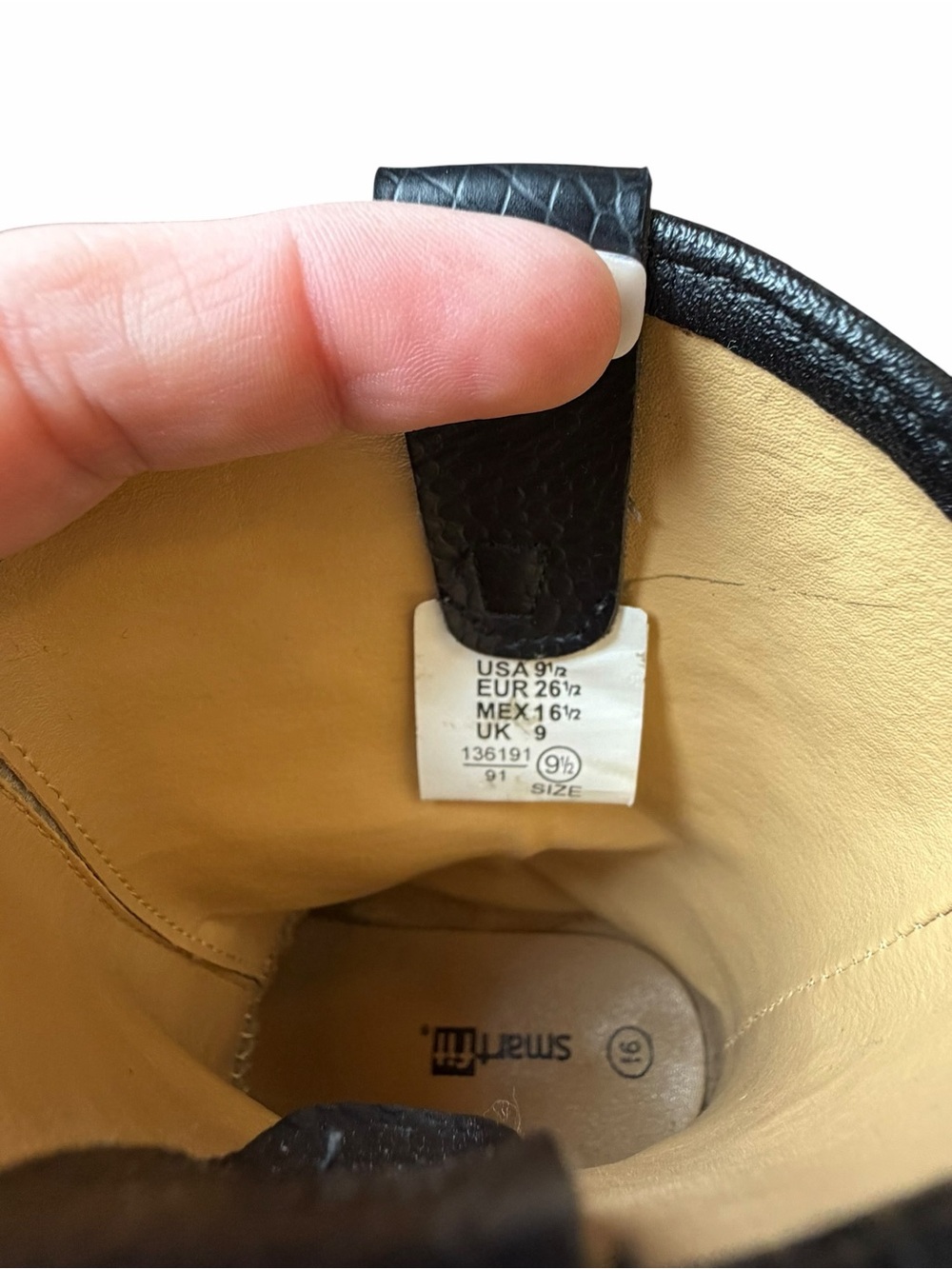 smartfit Black Leather Cowboy Boots with Cream Interior - Picture 7 of 7
